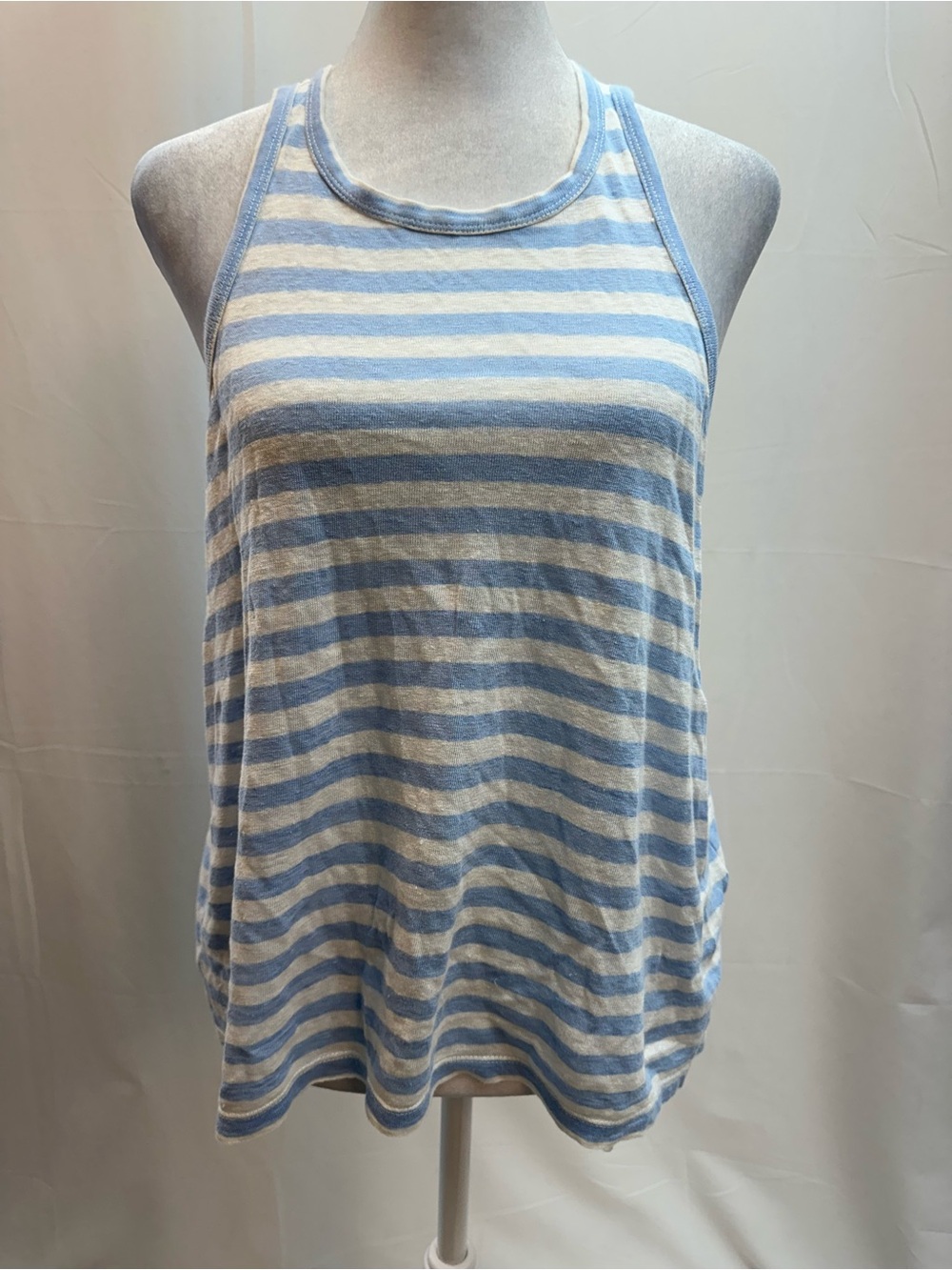 FRAME Light Blue & White Striped Linen Tank Top L